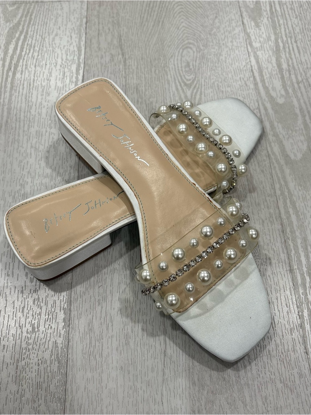 Betsey Johnson White Embellished Clear Strap Sandals Size 9